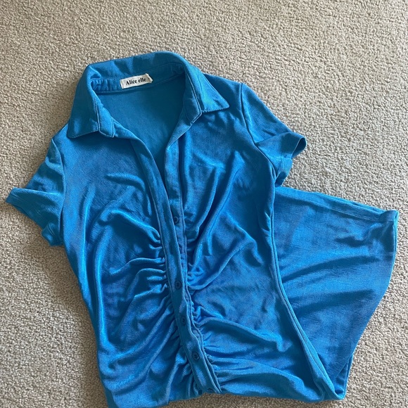 BLUE SHORT SLEEVE BUTTON UP DRESS - Picture 3 of 4